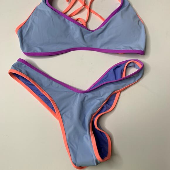 OneOne Swimwear Set Bikini New Blue Neon Womens Large - Picture 7 of 14